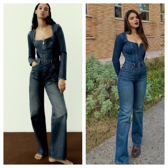 Zara Dark Blue Long Sleeve Denim Jumpsuit 5252/281/407 Blogger Favorite XS - Picture 1 of 6
